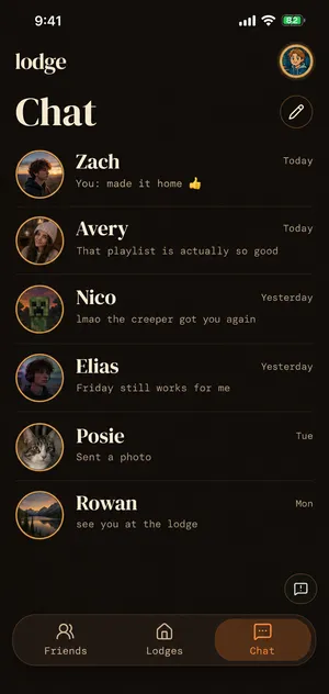 Chat list with friends and Lodges